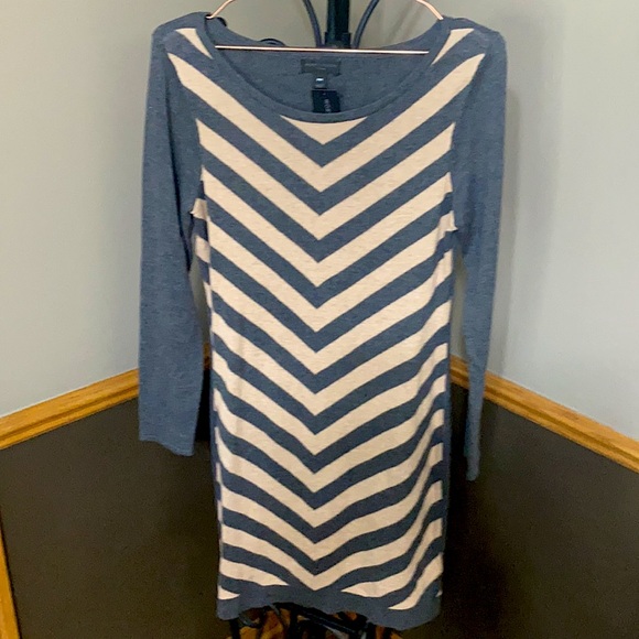 Worthington grey & tan long sleeve chevron sweater dress size petite medium - Picture 5 of 8